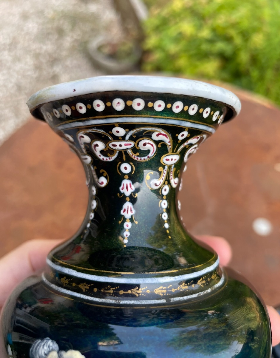 The Pair Of Small Enamelled Vases With Renaissance Decor -photo-4