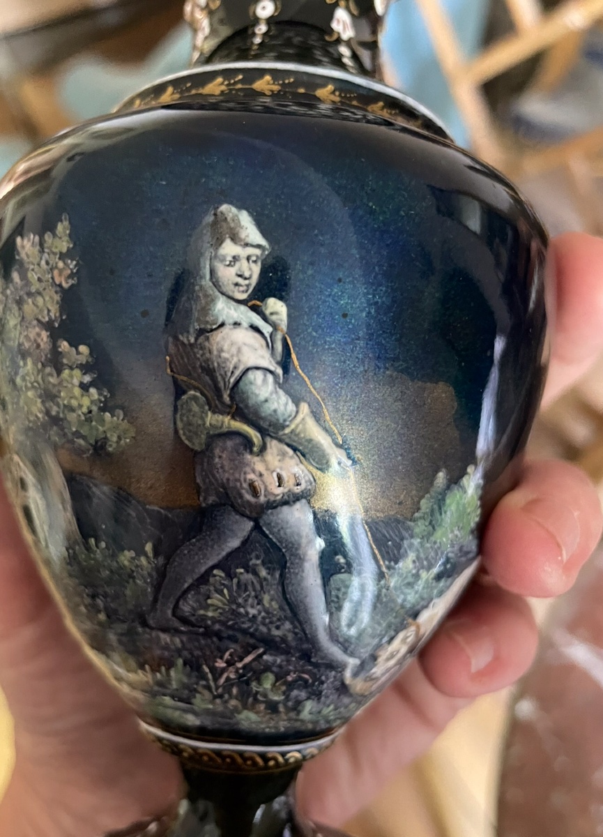 The Pair Of Small Enamelled Vases With Renaissance Decor -photo-8