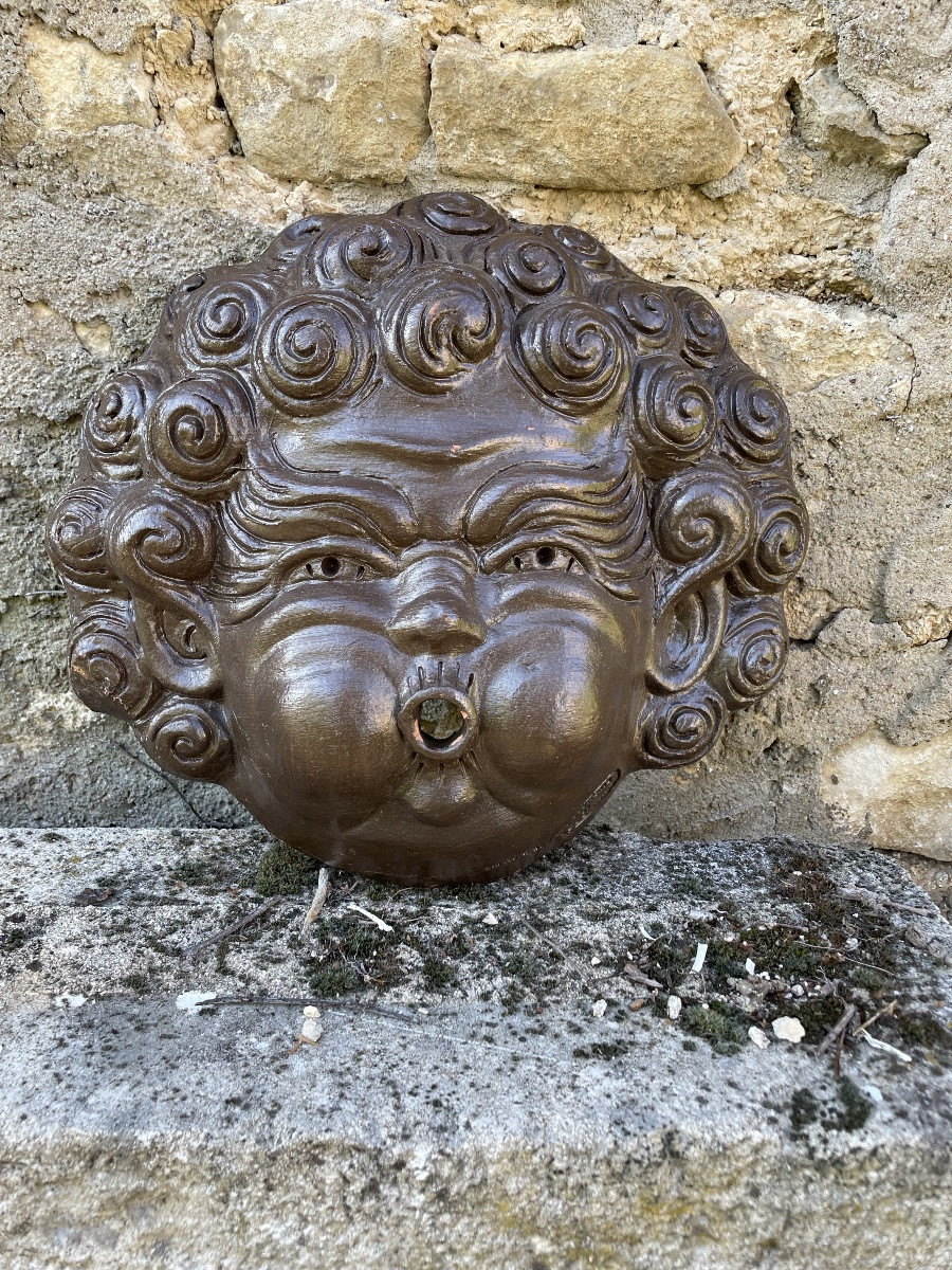 Important masque de fontaine terracotta -photo-2