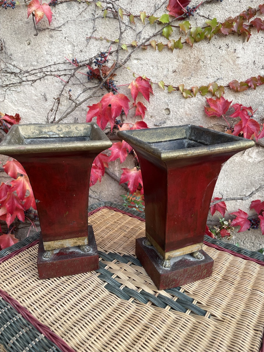 The Pair Of Sheet Metal Vases, From The Restoration Period -photo-7