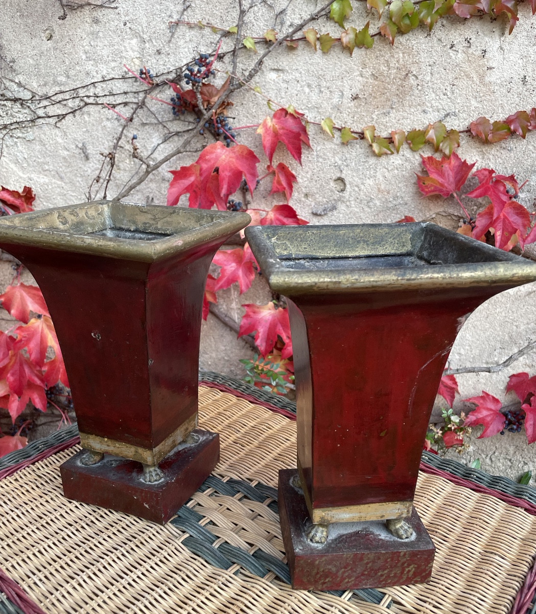 The Pair Of Sheet Metal Vases, From The Restoration Period 