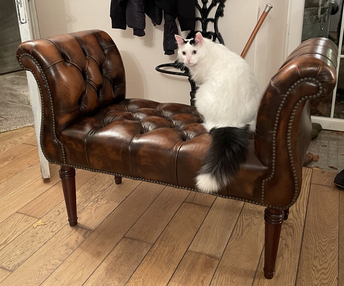 Chesterfield Window Seat Bench In Cognac Leather.