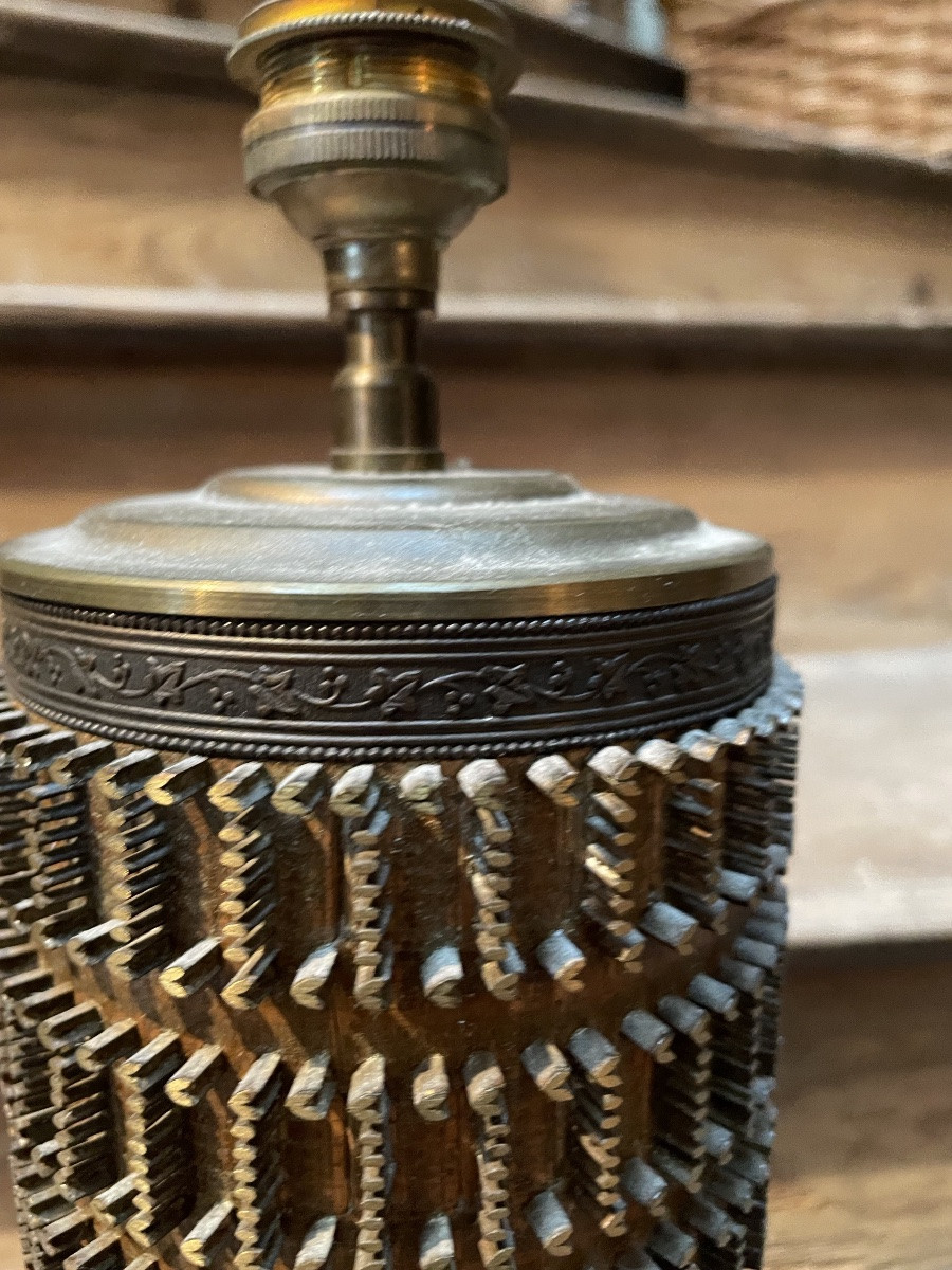 Lampe rouleau d’imprimerie , motifs coeur , epoque Restauration -photo-1