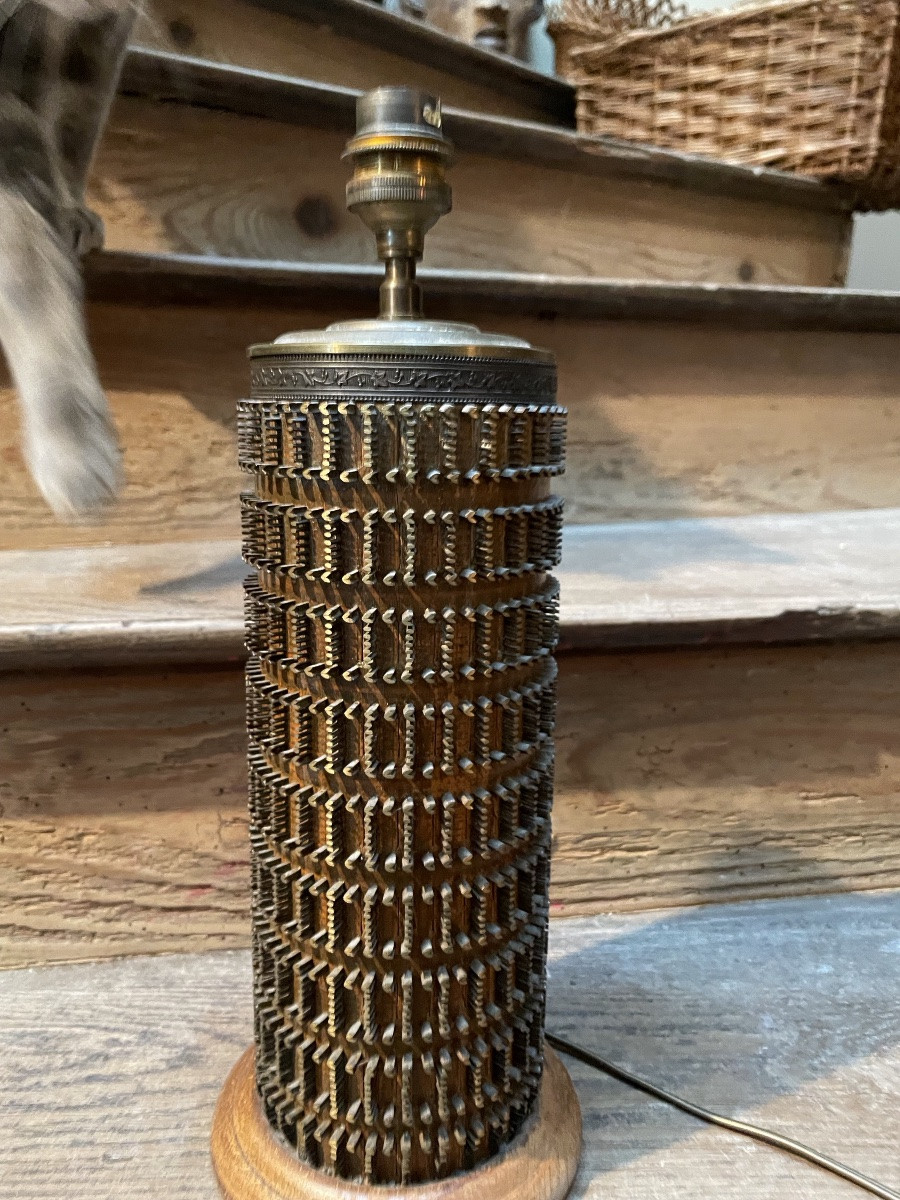 Lampe rouleau d’imprimerie , motifs coeur , epoque Restauration -photo-4