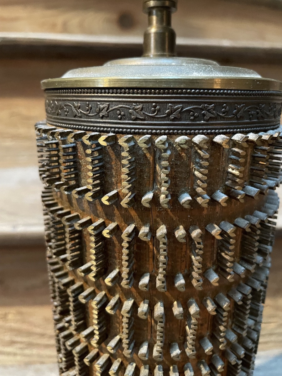 Lampe rouleau d’imprimerie , motifs coeur , epoque Restauration -photo-6