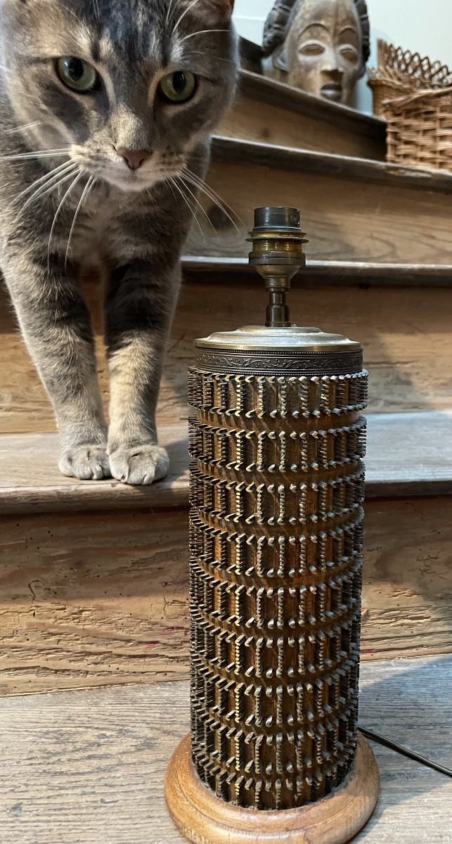 Lampe rouleau d’imprimerie , motifs coeur , epoque Restauration 