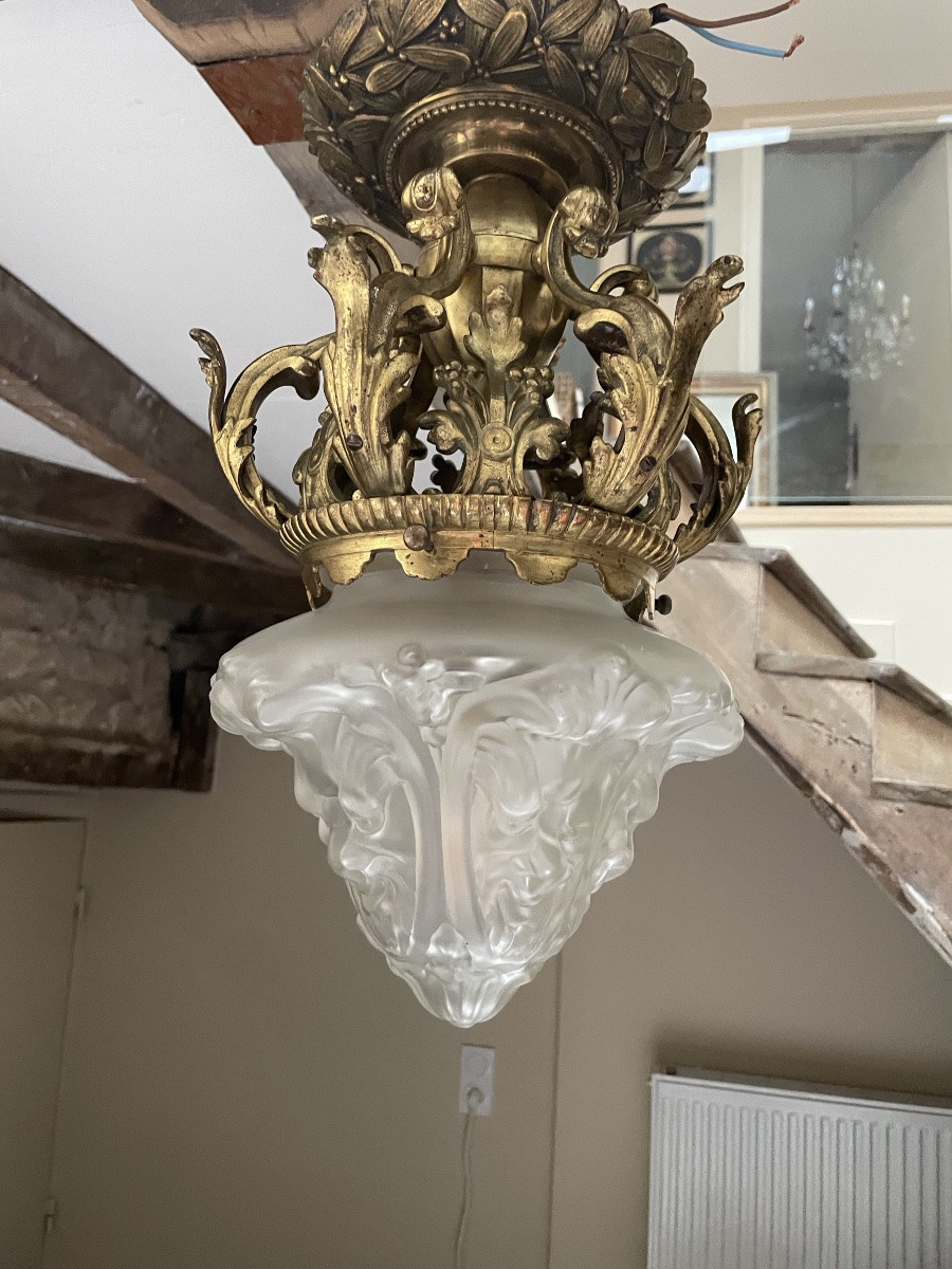 Ceiling Light With A Crown In Gilded Bronze-photo-3