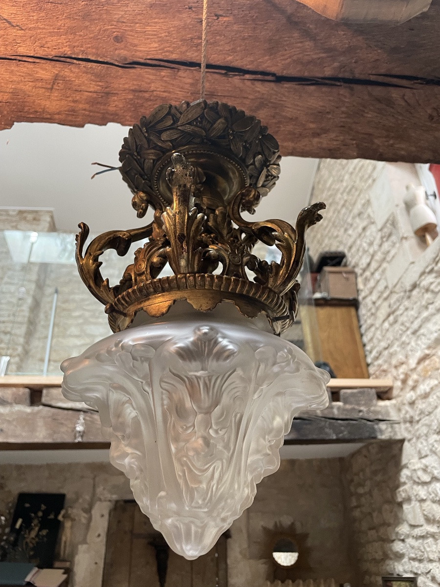 Ceiling Light With A Crown In Gilded Bronze-photo-2