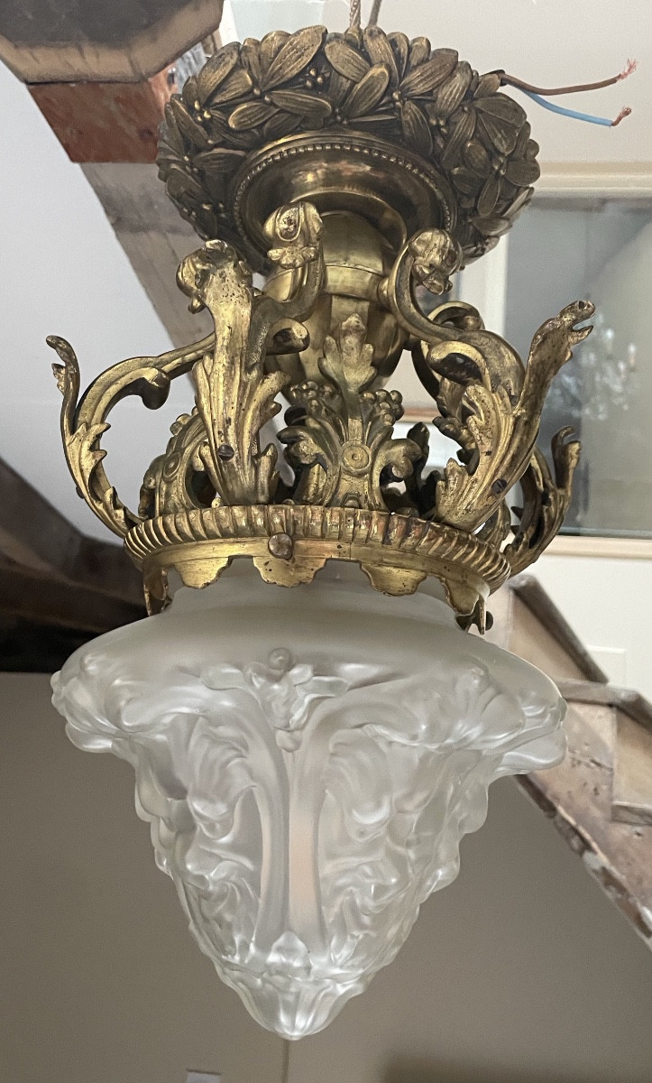 Ceiling Light With A Crown In Gilded Bronze