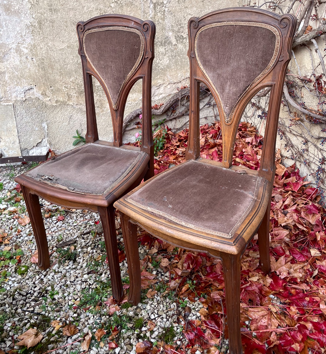 Pair Of Chairs Attributed To Eugène Vallin-photo-5