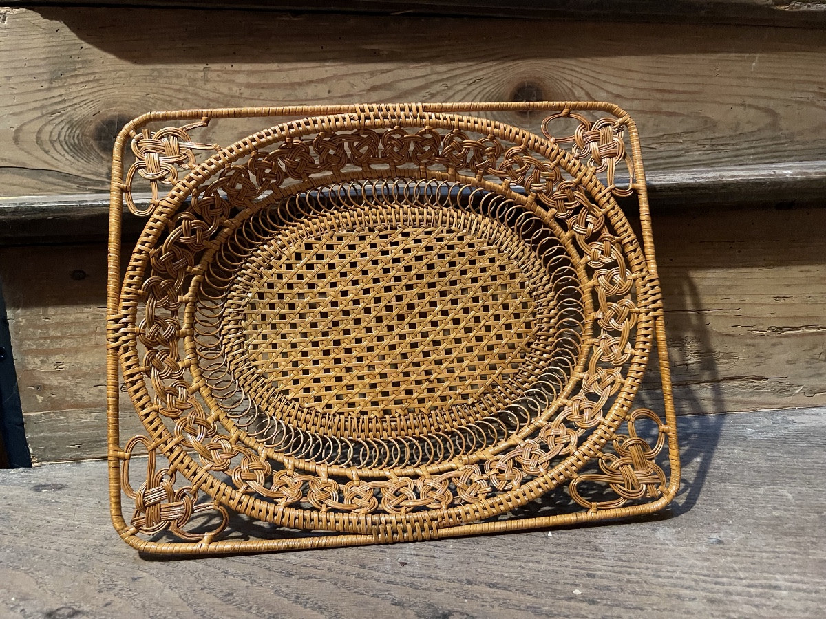 Folk Art Small Rectangular Woven Basket 