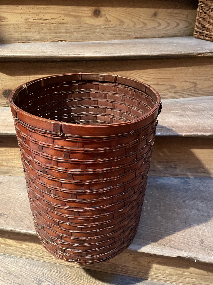 Japanese Basket Made Of Woven Bamboo, Signed -photo-4