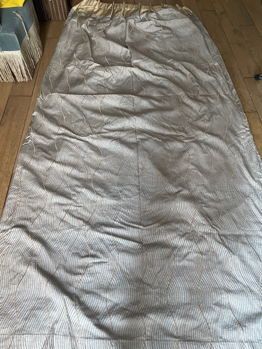 Le grand double  rideau en soie sauvage Or et bleu -photo-2