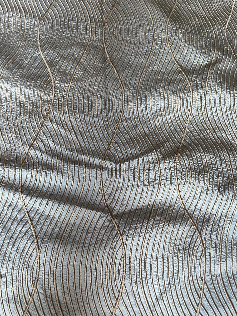 Le grand double  rideau en soie sauvage Or et bleu -photo-4