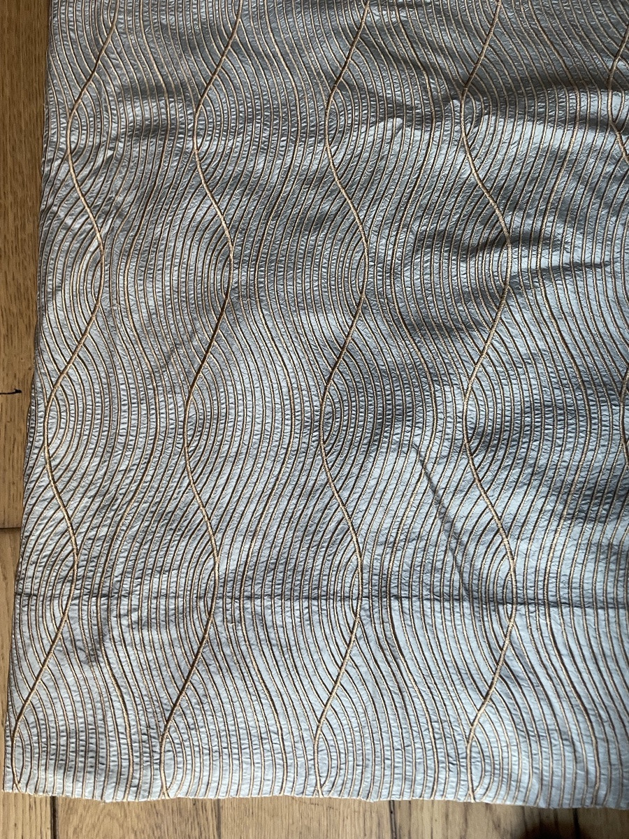 Le grand double  rideau en soie sauvage Or et bleu -photo-1