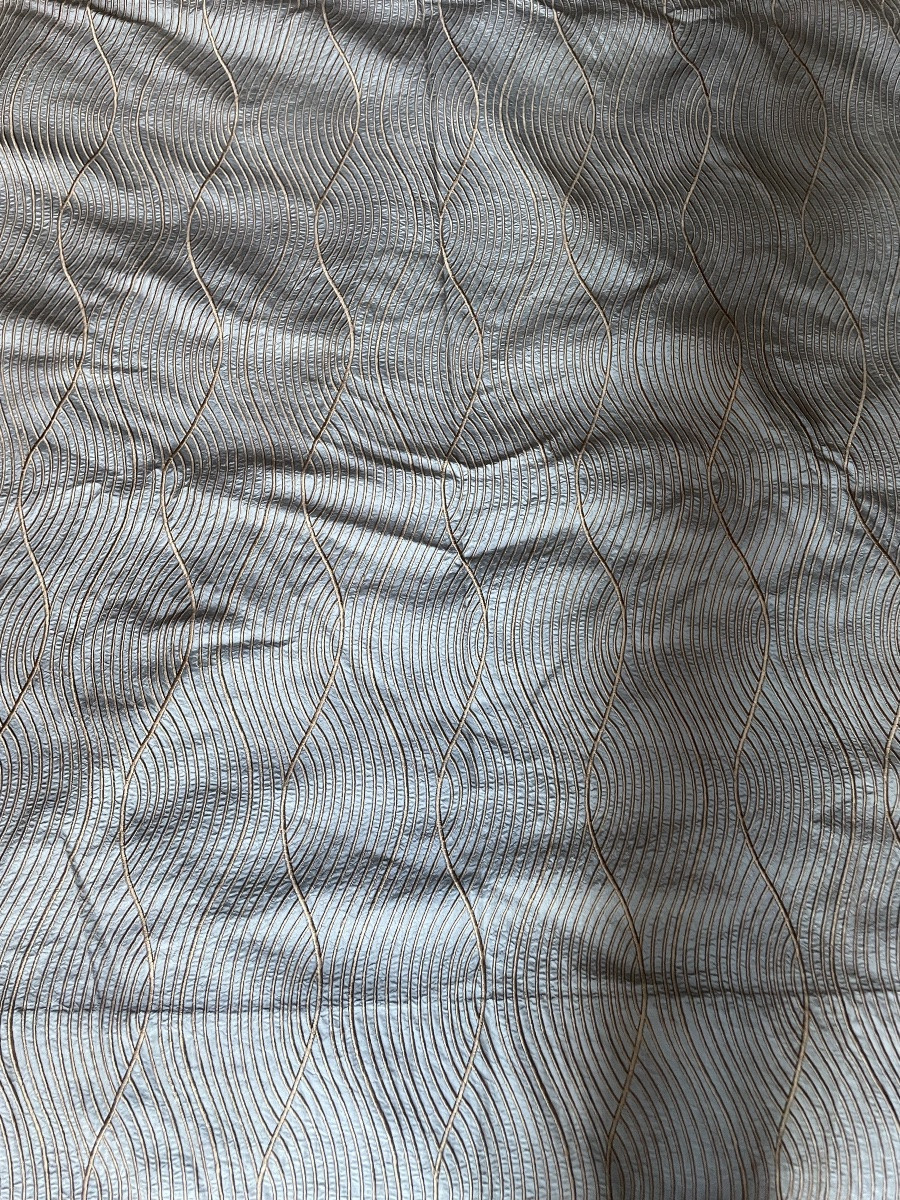 Le grand double  rideau en soie sauvage Or et bleu -photo-3