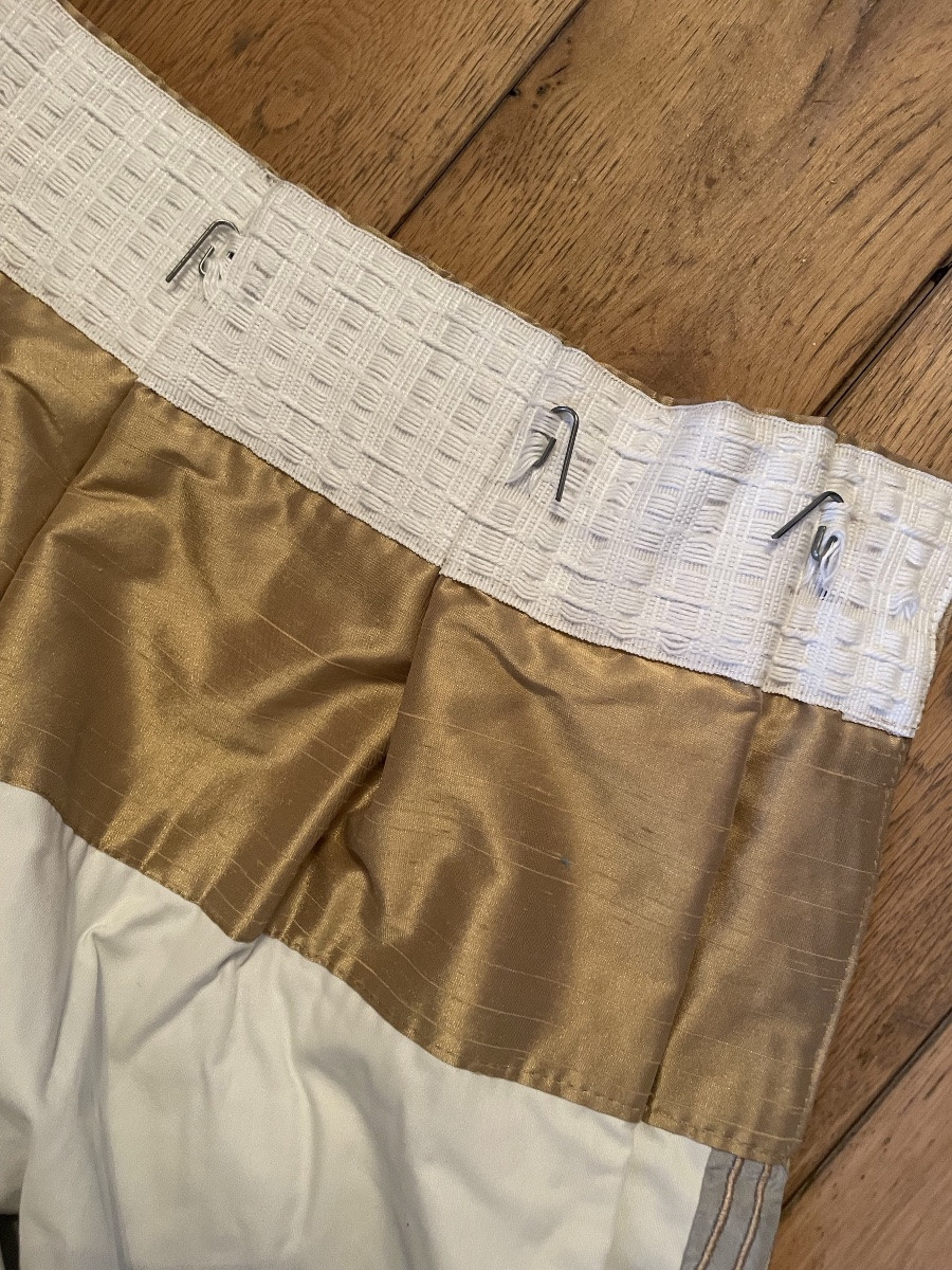 Le grand double  rideau en soie sauvage Or et bleu -photo-6