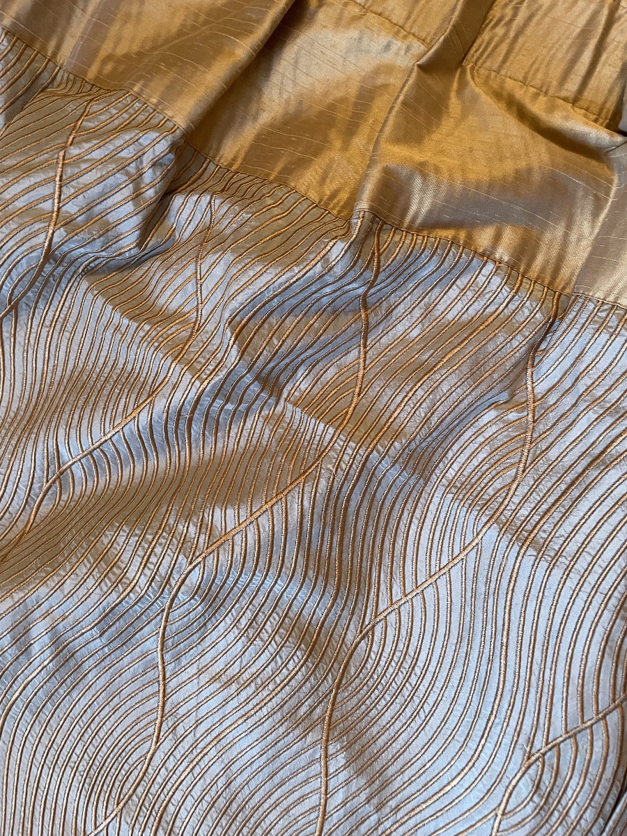 Le grand double  rideau en soie sauvage Or et bleu -photo-7