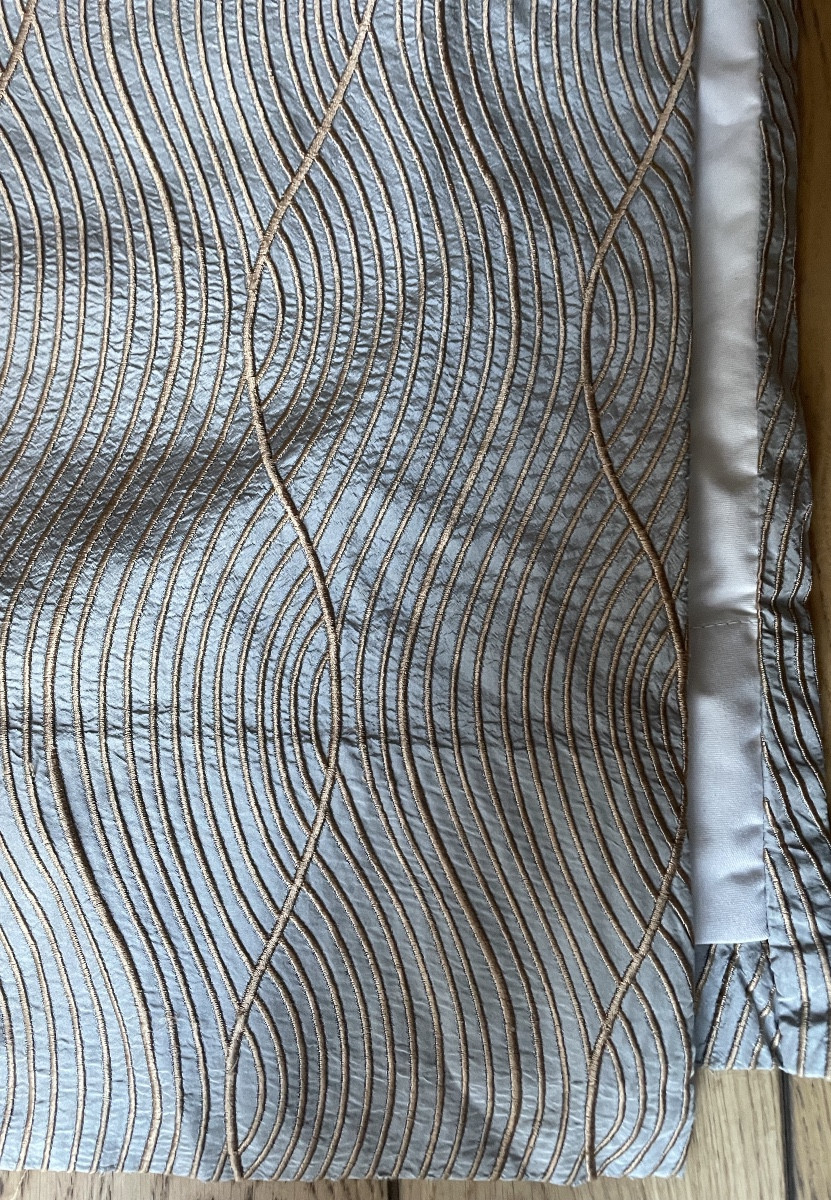 Le grand double  rideau en soie sauvage Or et bleu 