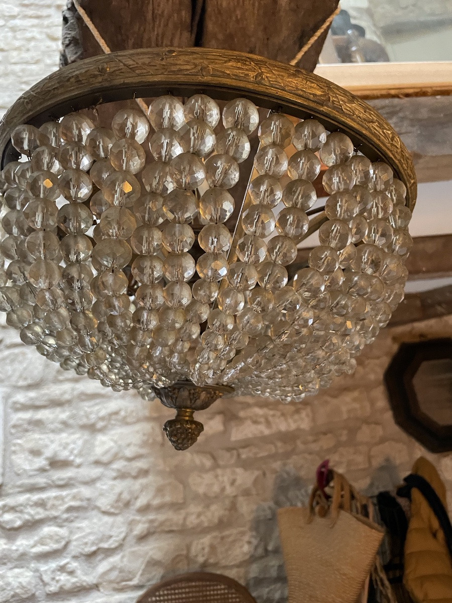 Plafonnier à perles en bronze, d’époque Napoléon III -photo-1