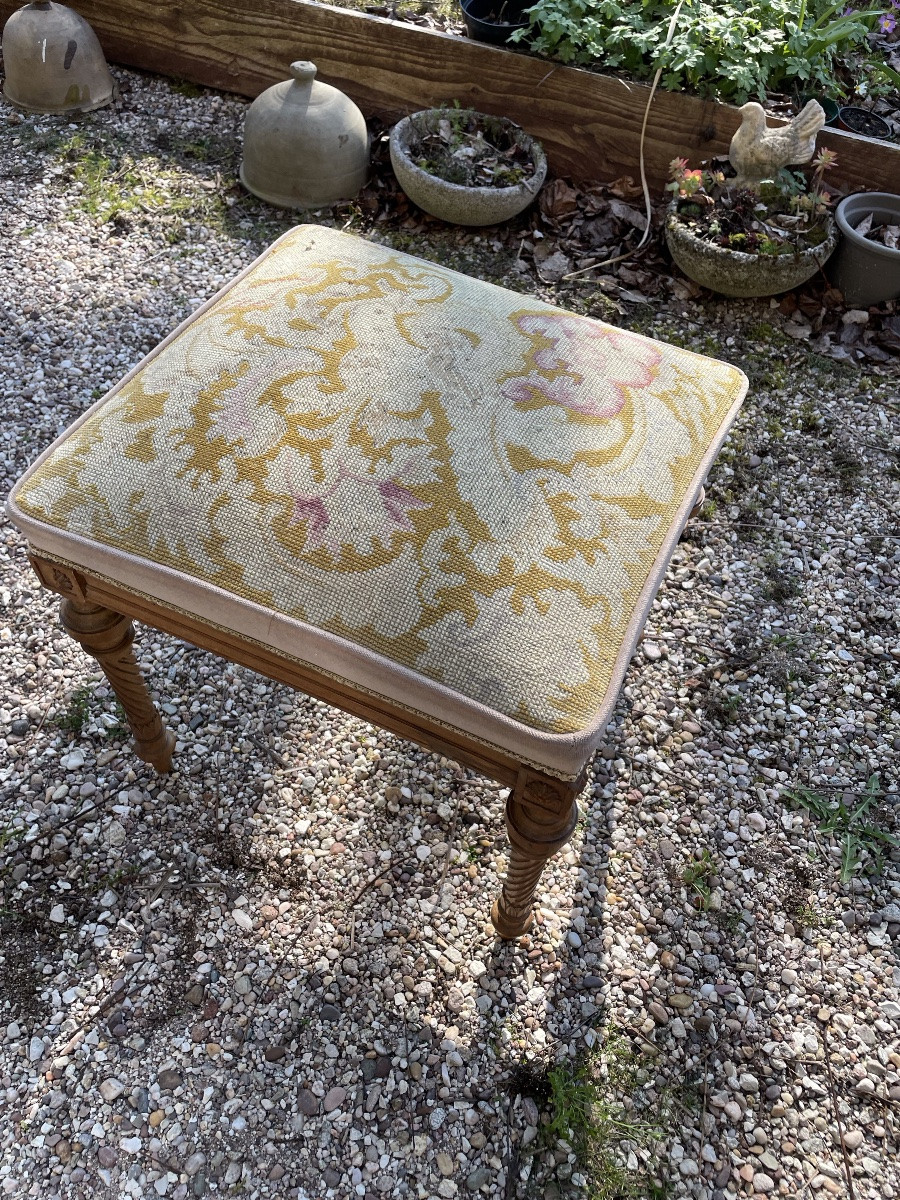 Stool Covered With A Tapestry In The Stitch -photo-2