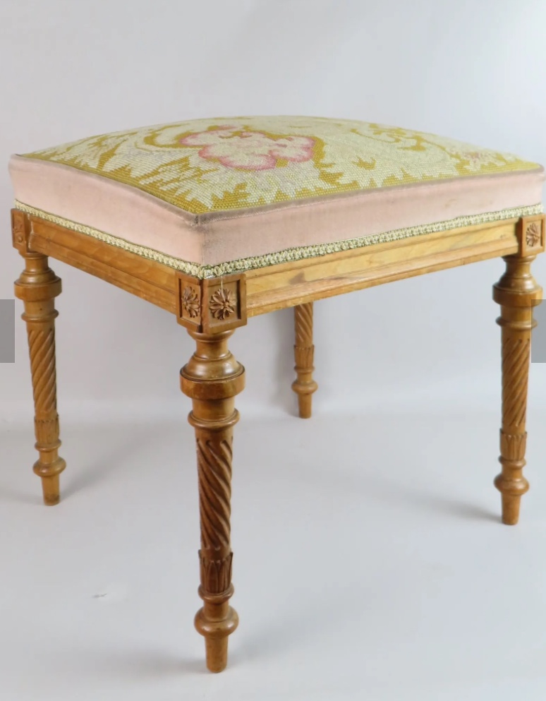 Stool Covered With A Tapestry In The Stitch 