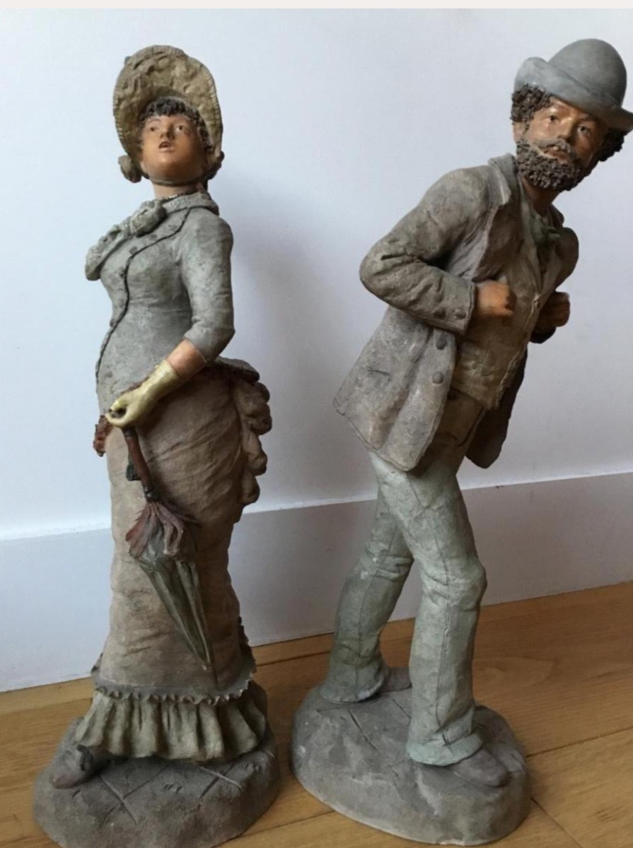 Pair Of Merveilleux In White Terracotta, Circa 1900