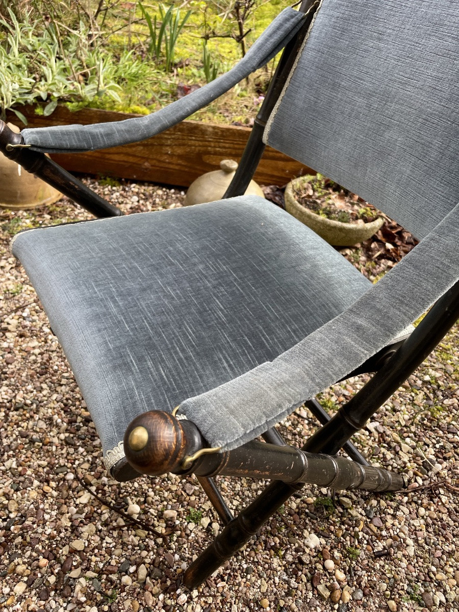Small Folding Chair In Bamboo-style Wood From The Napoleon III Era -photo-3
