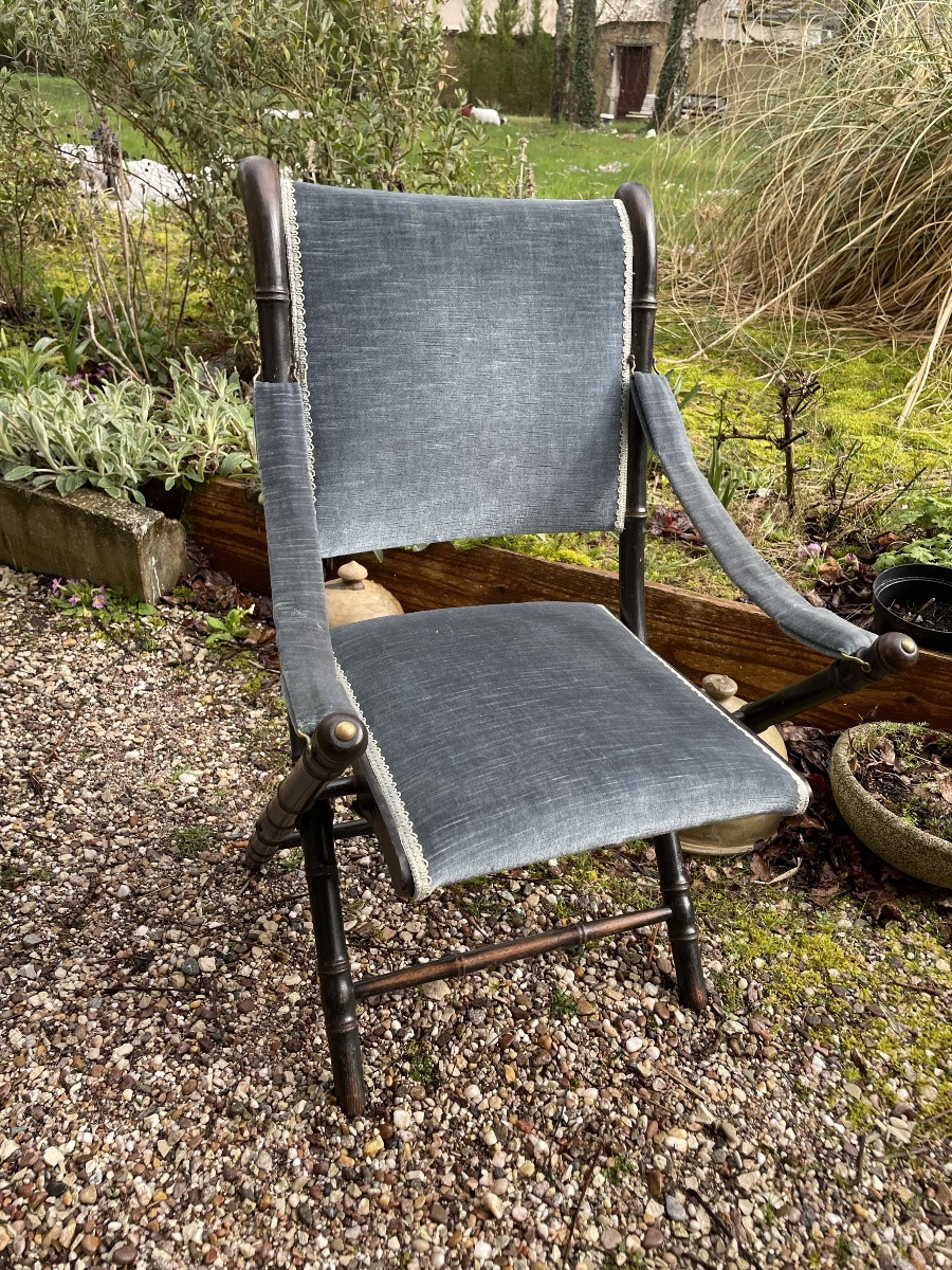 Small Folding Chair In Bamboo-style Wood From The Napoleon III Era -photo-1