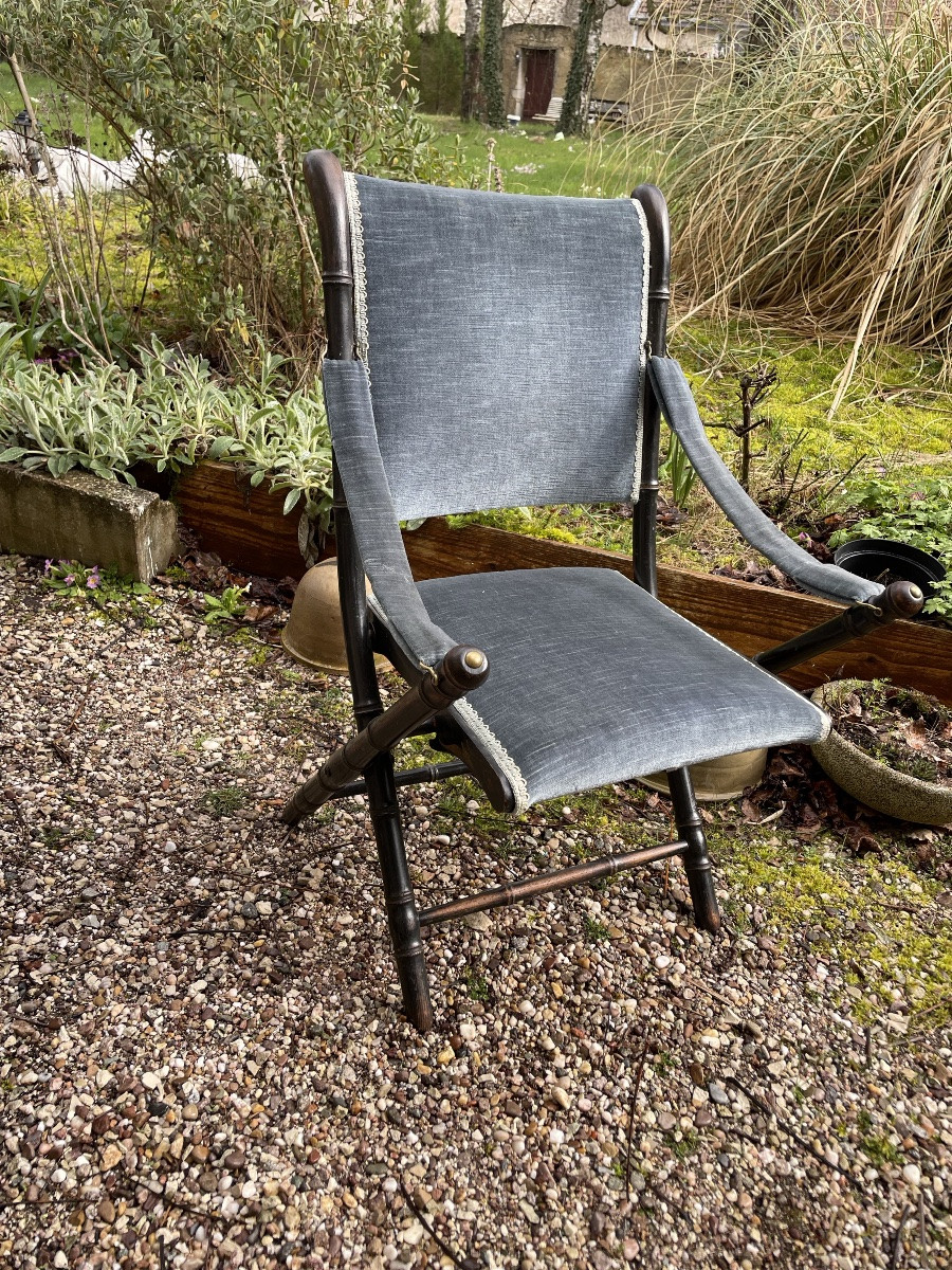 Small Folding Chair In Bamboo-style Wood From The Napoleon III Era -photo-2