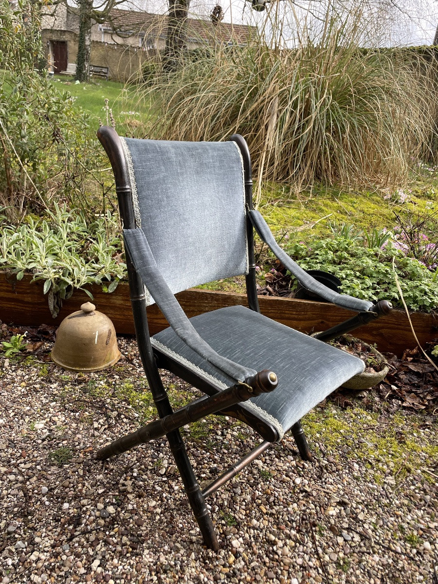 Small Folding Chair In Bamboo-style Wood From The Napoleon III Era -photo-6