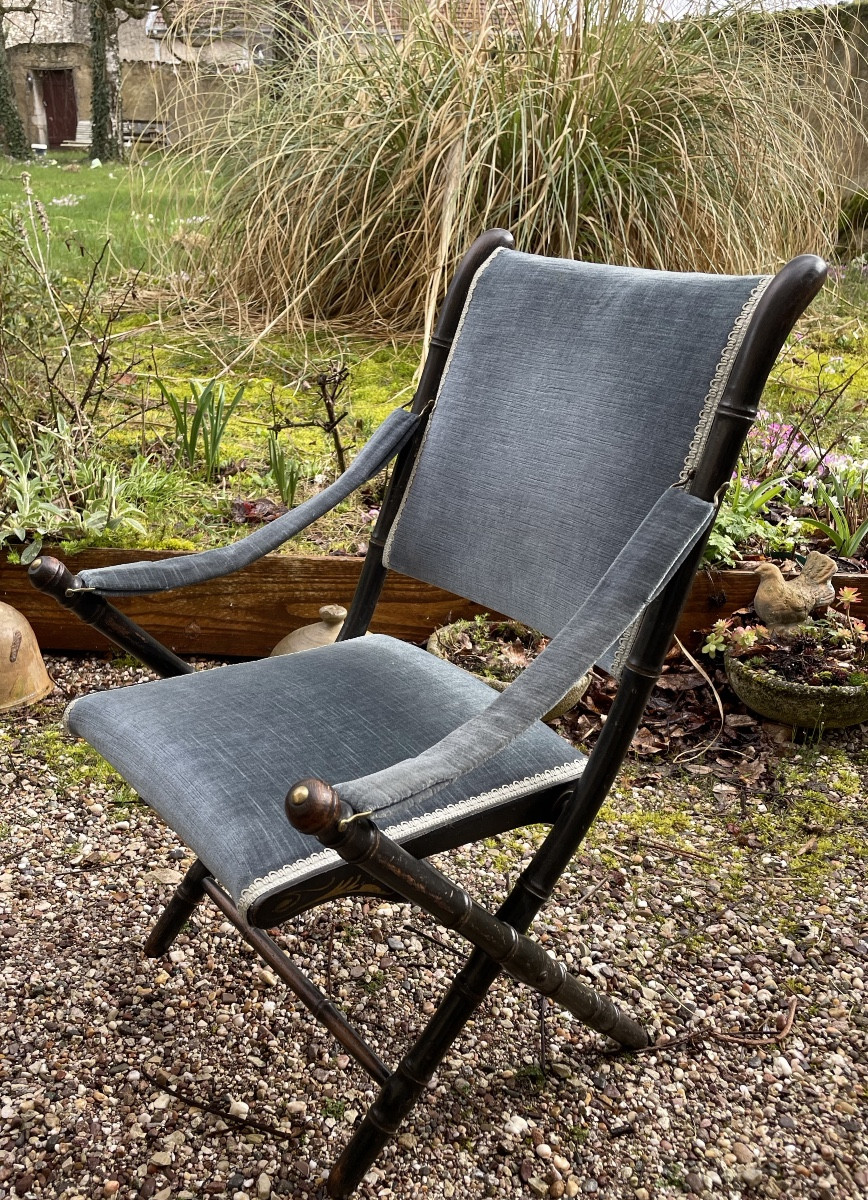 Small Folding Chair In Bamboo-style Wood From The Napoleon III Era 