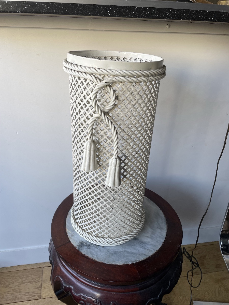 Porte-Parapluie Hollywood Regency en Métal  avec Corde et pompon, 1950-photo-3