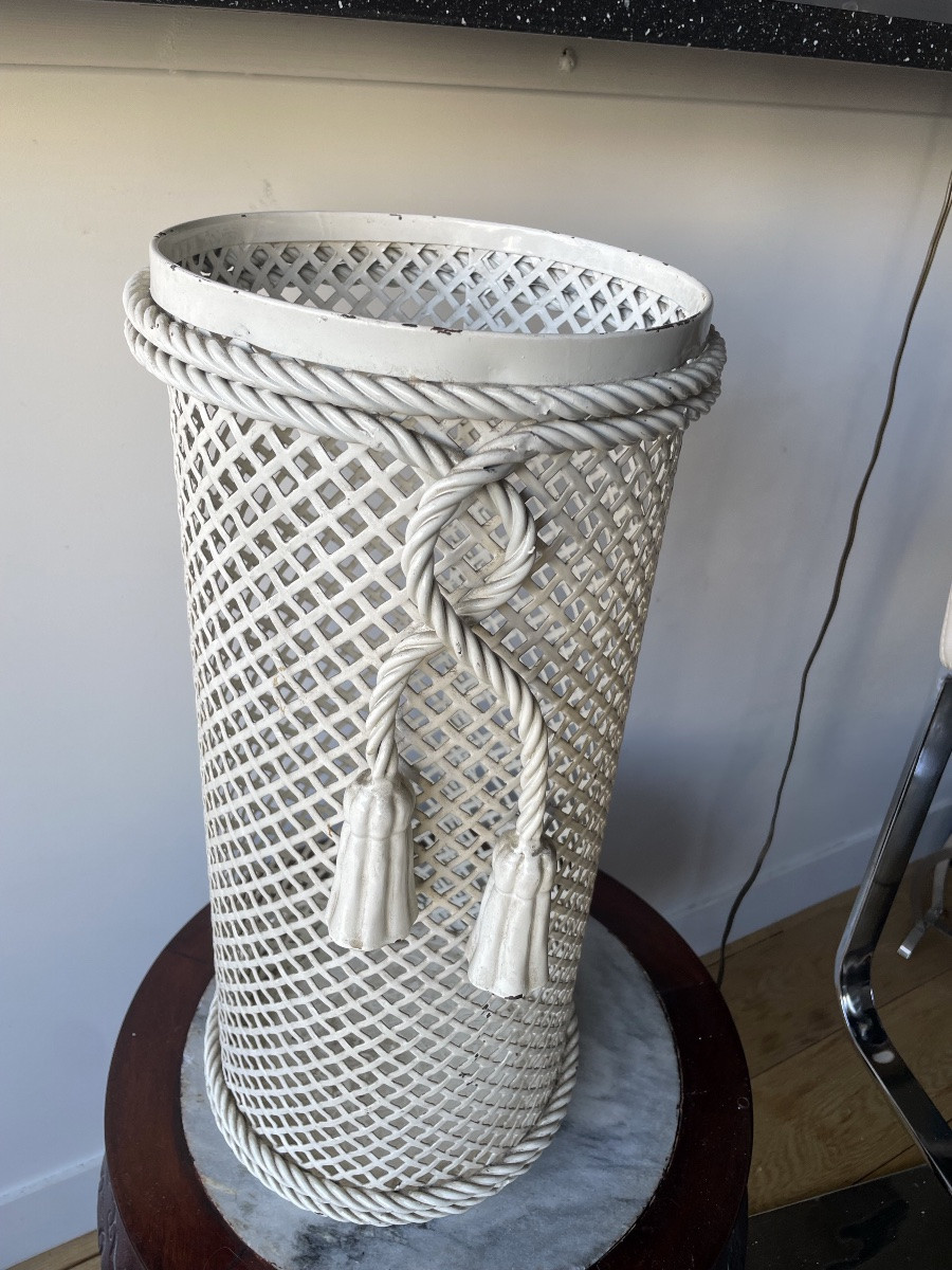 Porte-Parapluie Hollywood Regency en Métal  avec Corde et pompon, 1950-photo-1