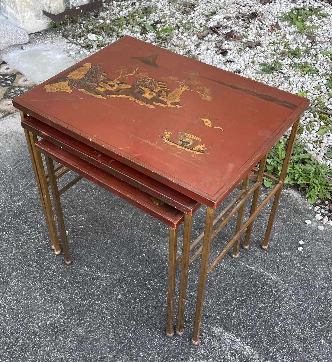 TABLES GIGOGNES DLG MAISON JANSEN  EN BRONZE DORÉ et PLATEAUX  LAQUE DE CHINE-photo-8