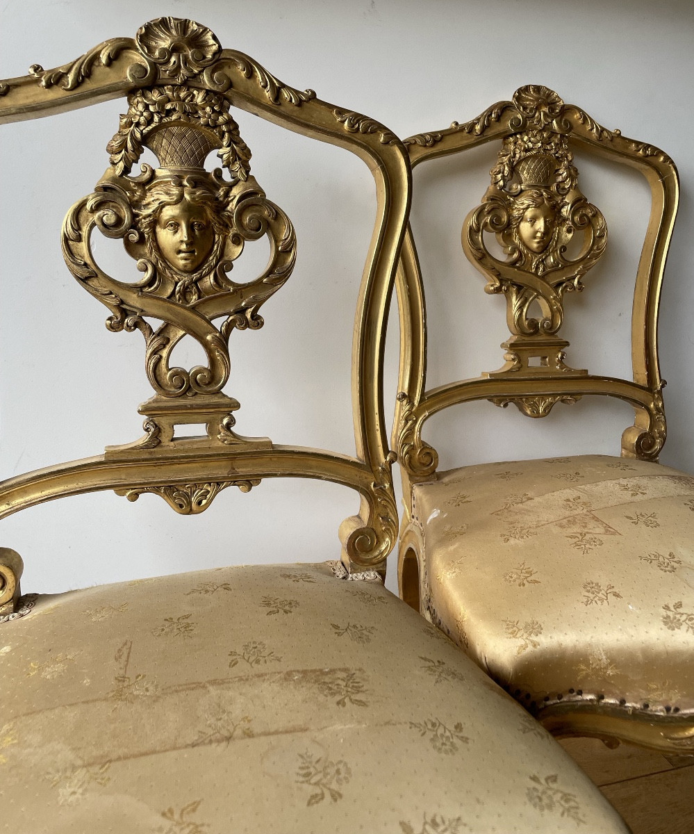 The Pair Of Gilded Wood Chairs With Canéphores