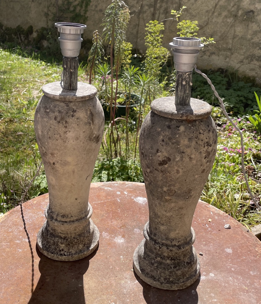 Pair Of Large Lamps In Reconstituted Stone-photo-5