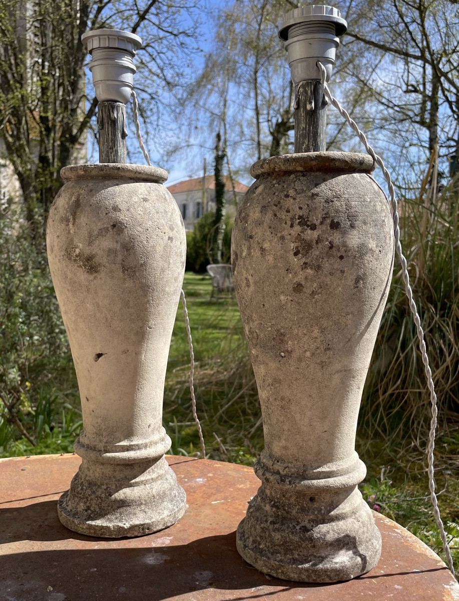 Pair Of Large Lamps In Reconstituted Stone