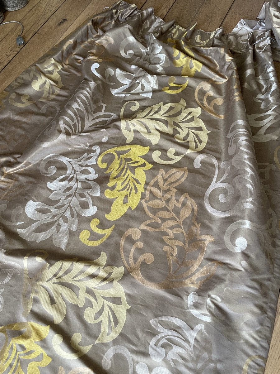 The Pair Of Double Curtains Leaves Gold 3 Patinas And Silver-photo-5