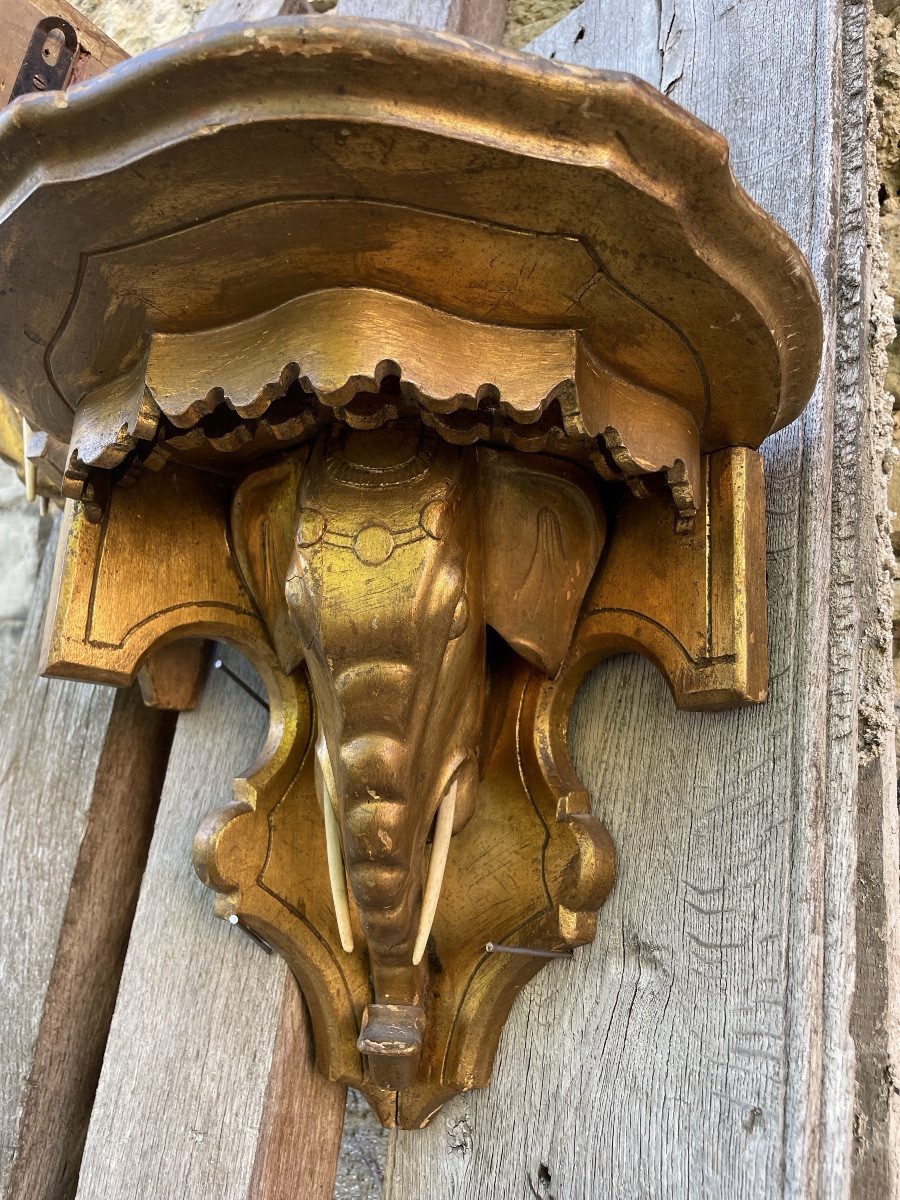 A Pair Of Gilded Wood Consoles, Elephant, Circa 1900-photo-2
