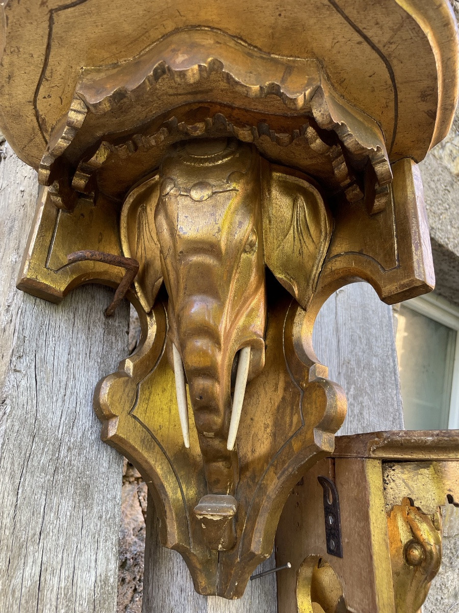 A Pair Of Gilded Wood Consoles, Elephant, Circa 1900-photo-3