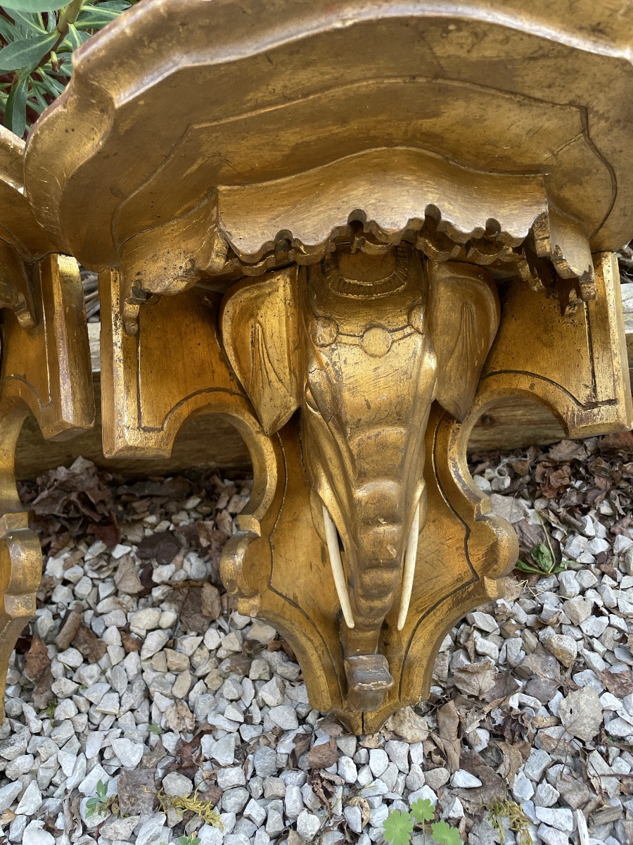 A Pair Of Gilded Wood Consoles, Elephant, Circa 1900-photo-4