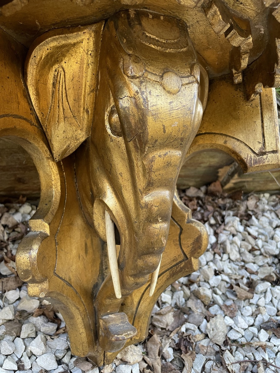 A Pair Of Gilded Wood Consoles, Elephant, Circa 1900-photo-5