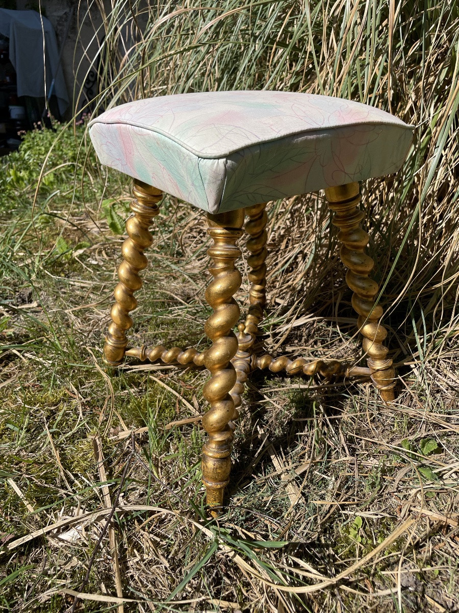 Pouf Tabouret In Turned And Gilded Wood . Circa 1880-photo-2
