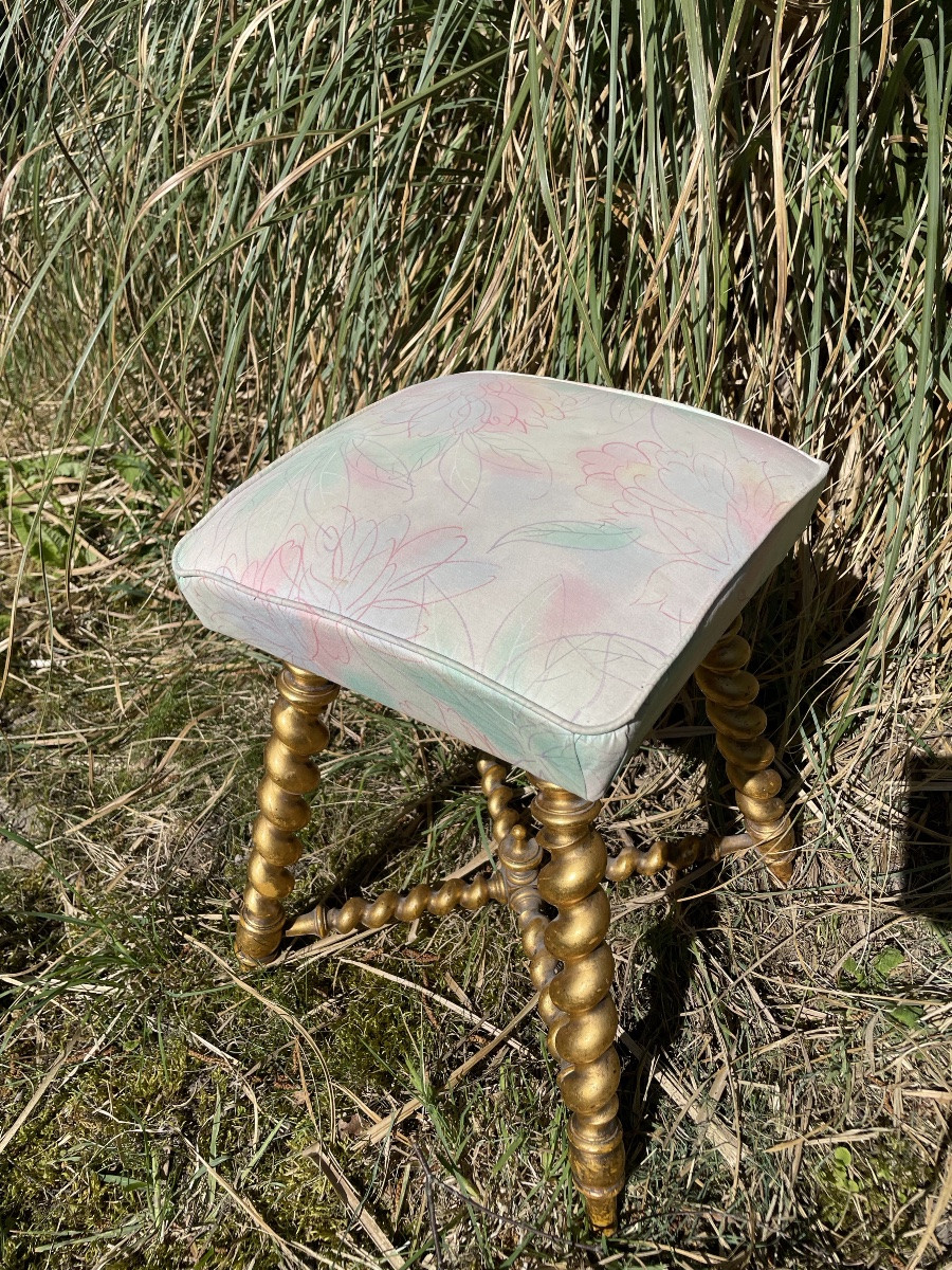 Pouf Tabouret In Turned And Gilded Wood . Circa 1880-photo-2