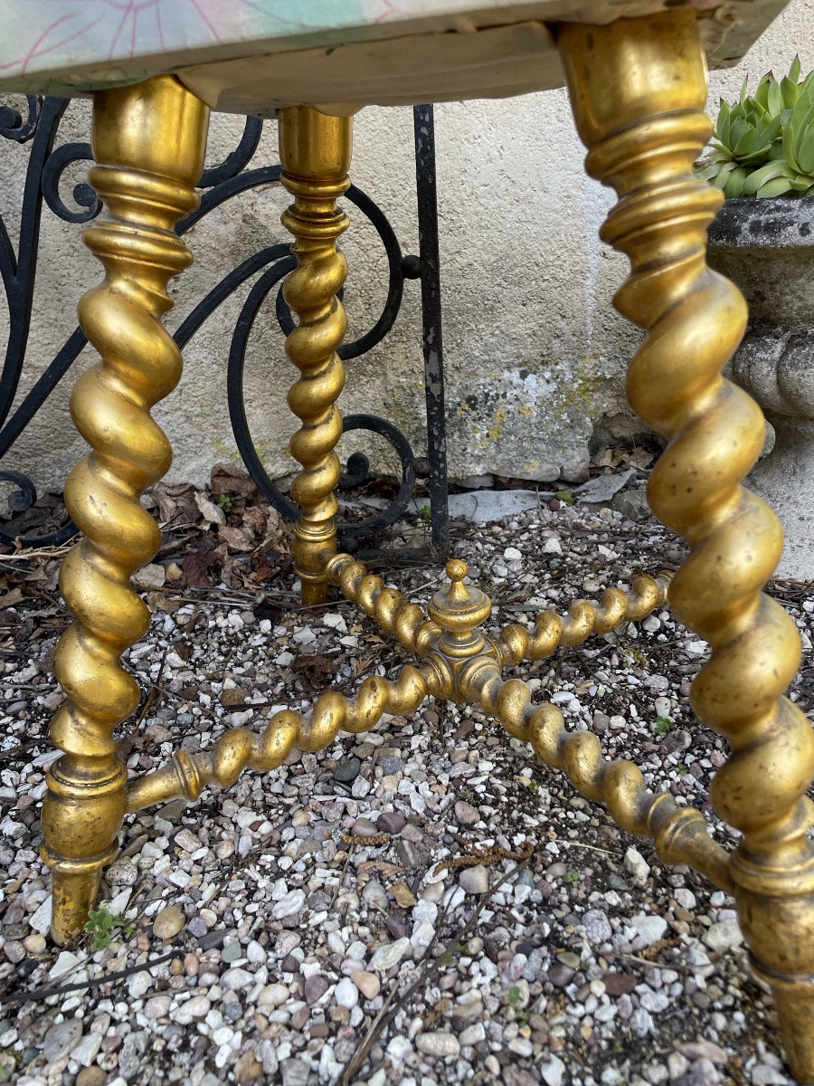 Pouf Tabouret In Turned And Gilded Wood . Circa 1880-photo-4