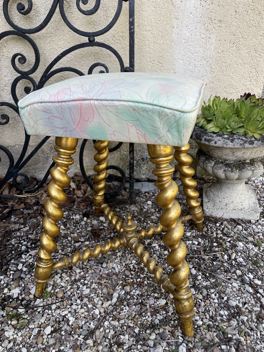 Pouf Tabouret In Turned And Gilded Wood . Circa 1880-photo-5