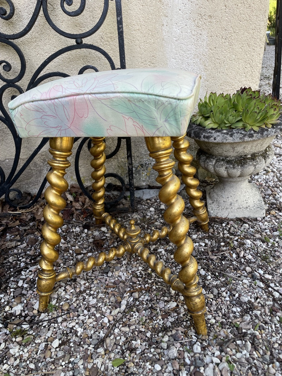 Pouf Tabouret In Turned And Gilded Wood . Circa 1880-photo-6