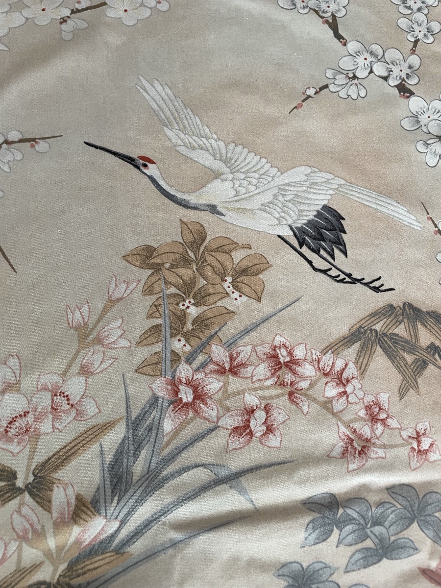 Pair Of Japanese Curtains With Cranes In Flight-photo-2