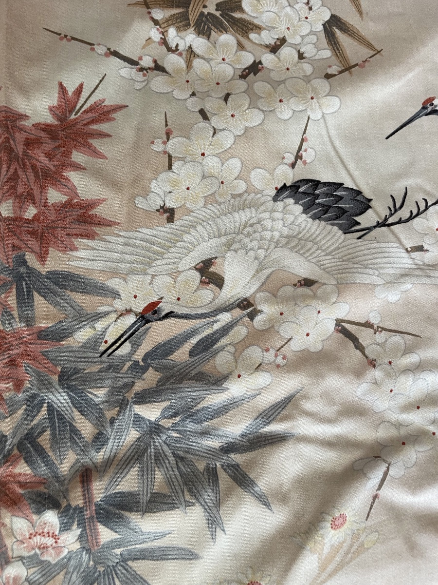 Pair Of Japanese Curtains With Cranes In Flight-photo-3